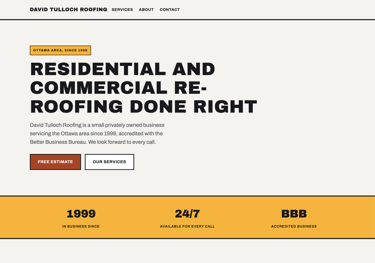 After: rebuilt David Tulloch Roofing website