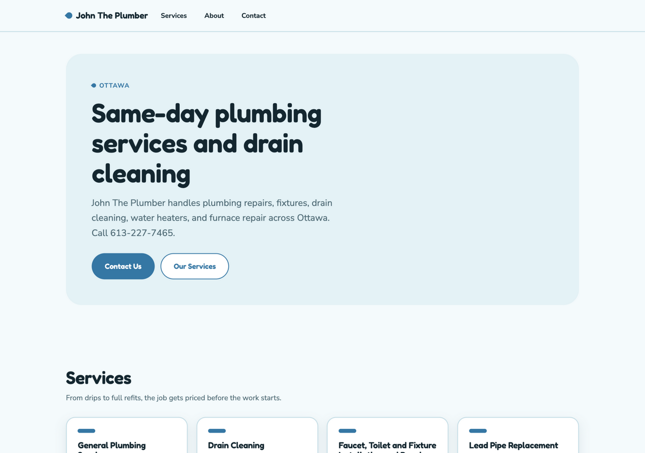 After: rebuilt John The Plumber website
